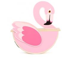 Small Foot 12005 Flamant Rose Tirelire en Bois avec Grande Fente et Fermeture en Caoutchouc Multicolore