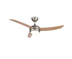 KLARSTEIN El Paso - Ventilateur de Plafond 2 en 1: Ventilateur et plafonnier, Diamètre: 52(132 cm), 3 pales, débit dair: 10 344 m³/h, 3 Niveaux de Vitesse, Aspect chêne