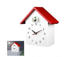 DORALO Horloge De Coucou Moderne Blanche De Birdhouse, Petite Pendule À Coucou avec des Voix Naturelles pour Les Oiseaux Ou Cuckoo Call, Horloge Murale (27X25.5X12cm),B