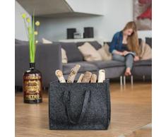 Relaxdays Panier à bûches de bois en feutre, HxlxP: 34,5 x 43 x 36,5 cm, 2 poignées, pliable, porte-revues, anthracite