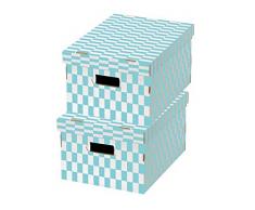 Compactor Check Boîtes de Rangement en Carton, 40 x 31 x 21 cm, Lot de 2, Bleu/Blanc, Carton, Bleu/Blanc, 40.0 x 31.0 x 21.0 cm