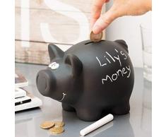 Out of the blue 37/0104 Tirelire en céramique, Cochon Noir avec Crayon pour inscrire, 16x12cm