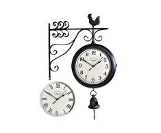 ZHAS Horloge Murale, Jardin extérieur Double Face sur Support Gare Gare Horloge Ronde avec roulement côté Mur décoration métal décoration, D, 16 Pouces
