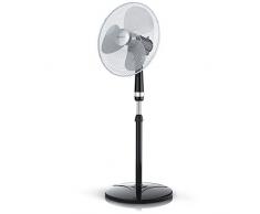 Brandson - Ventilateur sur Pied - 50W - 40 cm de diamètre - Hauteur Ajustable - Trois Vitesses - pales aérodynamiques - Fonction Oscillation 80degrés - Noir Argent