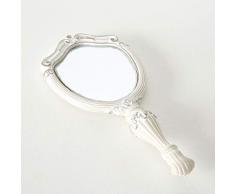 Home Collection Miroir à main romantique avec ornements Résine synthétique Blanc Antique 23cm