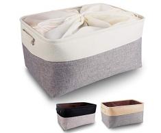 Mangata Boîtes de Rangement en Tissu Panier de Rangement en Toile avec Poignées pour Étagères Vêtements Jouets (Pliable, Gris Blanc, Grand)
