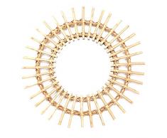 Fanville Boho Milieu du Siècle Vintage Style Marocain Halo en Osier Miroir Rotin Bambou Tissé Mur Maquillage Miroir Suspendus Ornement