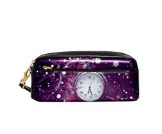 Lhorloge trousse scolaire Double fermeture éclair Étui à crayons en cuir Oxford de grande capacité pour étudiants et étudiantes Organisateur de gare 20.5x5x8.5cm