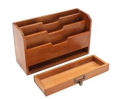3 Volet en Bois Bureau Agenda, Rustique Compartiments Fente Document Lettre Lime Agenda Courrier Trieur Plateau Support Dossier Porte-Revue avec Rangement Tiroir pour Bureau Maison