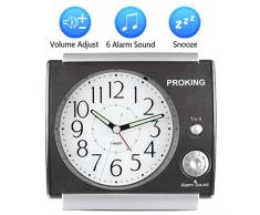 PROKING Ayybboo Reveil Matin Sonnerie Reglable Reveil Jour Nuit Éducatif Analogique Réveil à Piles Silencieux Snooze avec Lumineux(Noir)