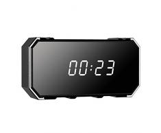 Jourbon 4K 1080P WiFi HD Caméra Miroir sans Fil Réveil De Sécurité avec Réveil Multifonction Vision Nocturne (Noir)