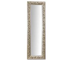 Miroir Mural Cadre Baroque en Bois Sapin Finition Feuille Argent Champagne 47x147 cm Made en Italy.