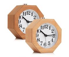 Baban Réveil analogique en Bois - Horloge à Aiguilles Classique avec Fonctions Heure Alarme Snooze lumière - Design octogonal - Bois Clair