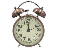 EASEHOME Rétro Réveil Matin Réveil Silencieux de Chevet à Quartz, Alarme Horloge Analogique de Voyage Réveil Enfant à Piles à Double Cloche Non Tic-Tac Pouces avec Veilleuse, 3 Pouces Chiffres Arabes