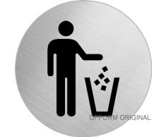 OFFORM Plaque de porte en acier inox brossé, pictogramme Poubelle Ø 100 mm No.7521