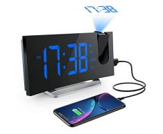 Mpow Reveil Projecteur, Radio Réveil Projection Plafond, Afficheur LED de 5 Pouces, Téléphone de charge USB, 2 Modes dAlarme et 4 Sons D’alarme, 6 Niveaux de Luminosité de lécran, Snooze