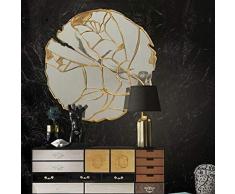 Miroirs- Art Deco Rond Biseauté Bordure En Or Cadre Miroir Verre 80cm Design De Fleurs JINZ