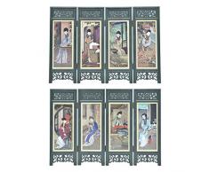 Mkuha Paravent Décoratif en Bois et Plastique avec Impression, Diviseur de Pièce écran Pliant pour Le Bureau, 4 Panneaux, Double - Côté, Cadeaux avec des Caractéristiques Chinoises 28.6x20cm,Gray