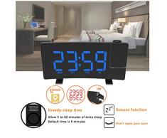 WSDSYZD Pendules et horloges Projection réveil Affichage numérique au Plafond Radio Batterie de Sauvegarde Mur Temps Projection