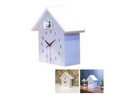 NANANA Coucou Horloge Coucou Design Moderne avec Pendule, Petite Horloge Coucou avec Voix de Animaux de la Ferme, Pendules à Coucou Blanche Design Moderne[27X25.5X12cm],Blanc