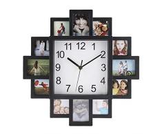 2 en 1 Horloge Murale en Plastique Photo Art Photos Moderne Design DIY Cadre Photo Noir Moderne Home Decor Salon Décoration