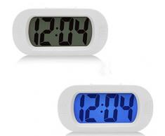 Moon mood Mini Réveil Matin, Simple Alarme Horloge Snooze Réveil LED Digital Silencieux Numérique LCD Grand écran électronique Batteries Lumière Colorée