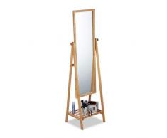 Relaxdays Miroir sur pied en bambou avec plateau de rangement Naturel 160 x 40 x 36 cm