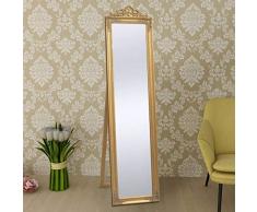 Tidyard Miroir Magnifique sur Pied en Bois pour Couloir/Chambre/Dressing/Placard Style Baroque Doré 160 X 40 cm