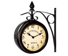 Horloge de Gare Noire à Double Sens 29 x 9,5 x 32,5 cm Montre Murale rétro Vintage - Horloge Deux Heures différentes - Heure Gare