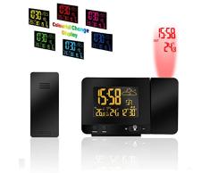 AOZBZ Réveil à Projection avec Double Alarme Fonction Snooze Prévisions sans Fil Thermomètre intérieur et extérieur pour Station météo
