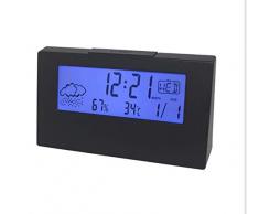 Kaever LED Ecran Rétro-éclairage Horloge Numérique Alarme et Snooze Affichage Heure Date, Thermomètre Numérique Hygromètre Humidité Ambiante avec Horloge, Alarme et Veilleuse