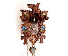Noir forêts Horloge Coucou sculpté Horloge à quartz peint avec Edelweiss Gentiane