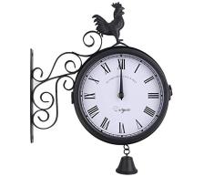 Horloge Double Face Horloge Murale Antique Horloge De Style Antique Horloge De Gare Double Face Au Design Rétro Horloge Murale Horloge Murale en Fer Forgé Convient Aux Jardins, Cours Etc