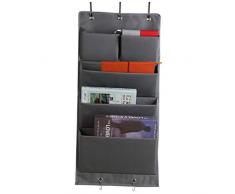 Porte-Revue Mural, Porte Document Mural, Rangement Tissu Porte, 5 poches de rangement en polypropylène respirant, étagère multifonctionnelle, montage à la porte (suspension), Gris