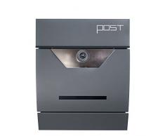 Design Boîte aux lettres avec tube à journaux acier inoxydable 45 cm haut dans Mat Anthracite hpb978–25, boîte aux lettres murale avec matériel de fixation