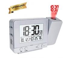 Houkiper LED Horloge de Projecteur, Réveil Numérique Réveil à Projection Température Intérieure 4 Niveaux Luminosité Reglable Fonction