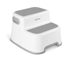 BAMNY Marche Pieds Grand, Enfant 2 Marches Antidéparant pour Apprentissage de la Propreté, Tabouret Enfant pour Salle de Bains/Toilette (Gris & Blanc)