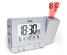 Kaever Réveil à Projection, Horloge Numérique De Projection, avec Hygromètre pour Thermomètre Intérieur, Chargeur USB, Double Réveil pour Les Chambres à Coucher