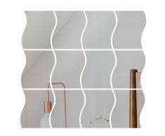 VINFUTUR 12pcs Miroir Autocollant Mural Argenté Miroir Murale adhesif Forme en Vagues DIY Decal Miroir de Style pour Décoration Bureau Maison Chambre - 12 * 9.5cm