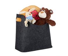 Relaxdays Panier à bûches de bois en feutre, HxlxP: 39,5 x 40 x 23 cm, 2 poignées, pliable, porte-revues, anthracite