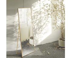 AUFHELLEN Miroir sur Pied 140x40cm HD Miroir avec Cadre en Métal avec Crochet pour Salon, Chambre ou Dressing Or