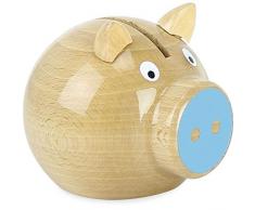 Vilac- Tirelire Cochon Bois Naturel-Bleu, 5129B