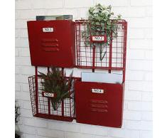 Rétro Industrielle Vent Étagère En Fer Forgé Panier Porte-Revues Boîte De Rangement De Magazine Mural Boîte À Journaux Créative Avec 51 * 54Cm Rouge,Red