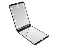 Miroir de Poche Pliable, Miroir Illuminé de Maquillage, Miroirs à Main, Grossissant 1x / 2X, pour Le Rasage Le Camping et Le Maquillage (Noir)