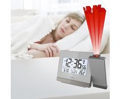 Technoline WT 538 Réveil projecteur radio-piloté avec capteur tactile, plastique, argent/anthracite, 15 x 4 x 9 cm