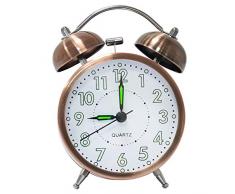 lunaoo Reveil Cloche Classique, Reveil Matin Vintage Retro Silencieux, Réveil Analogique avec Lumineux Nombre pour Enfant, Adulte