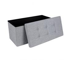 SONGMICS Tissu Tabouret Pouf Coffre Boîte Siège de Rangement Pliable Gagner de lespace Gris Clair 76 x 38 x 38 cm LSF47G
