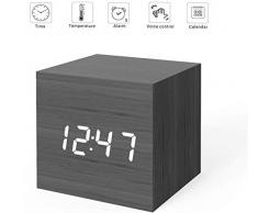 Réveil numérique, lumière LED en Bois Mini Horloge cubique Moderne Affichage de lheure et de la Température Date pour Enfants, Chambre à Coucher, Maison, dortoir, Voyage