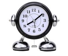 Mein HERZ Réveil analogique Double Bell Réveil avec veilleuse, Réveil Rétro Bell, Réveil Fort, Quartz Drive, Pas de Ticking Noiseless, 10 * 13cm - Noir