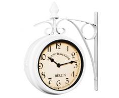 Horloge de Gare Blanche à Double Sens 29 x 9,5 x 32,5 cm Montre Murale rétro Vintage - Horloge Deux Heures différentes - Heure Gare